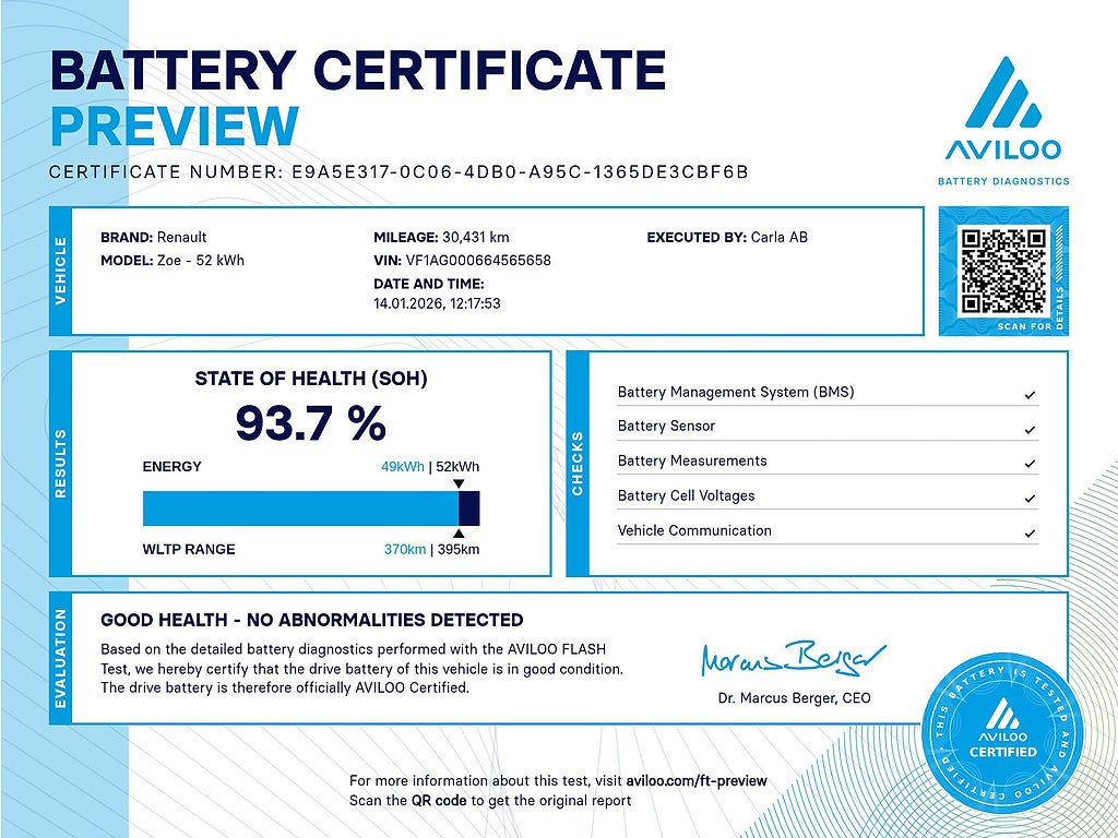 Renault Zoe R110 52 kWh Zen City Batteriköp Kamera
