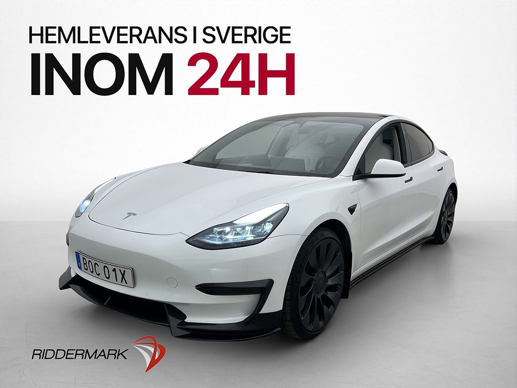 Tesla Model 3 Performance Ljus interiör Autopilot Svensksåld