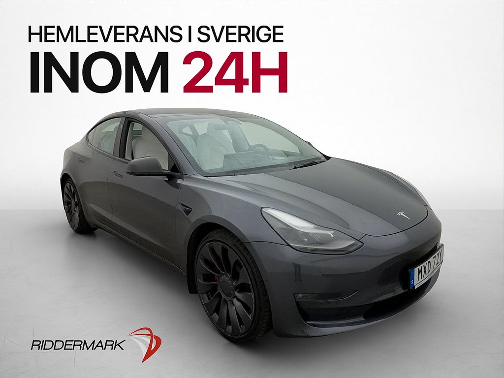Tesla Model 3 Performance Ljus interiör Värmepump Autopilot